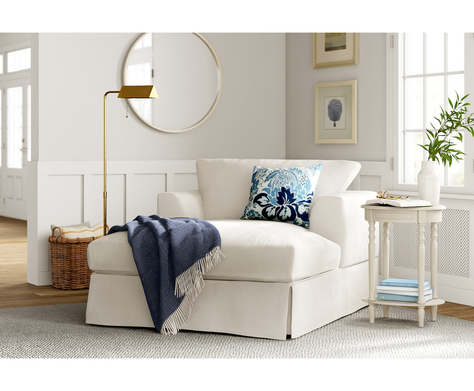 Lucia Upholstered Chaise Lounge, Classic Bleach White Twill