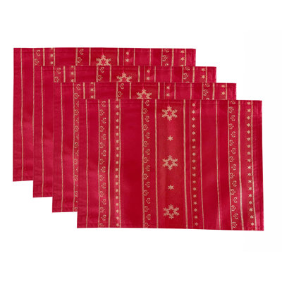Red Metallic Snowflake Holiday Table Runner