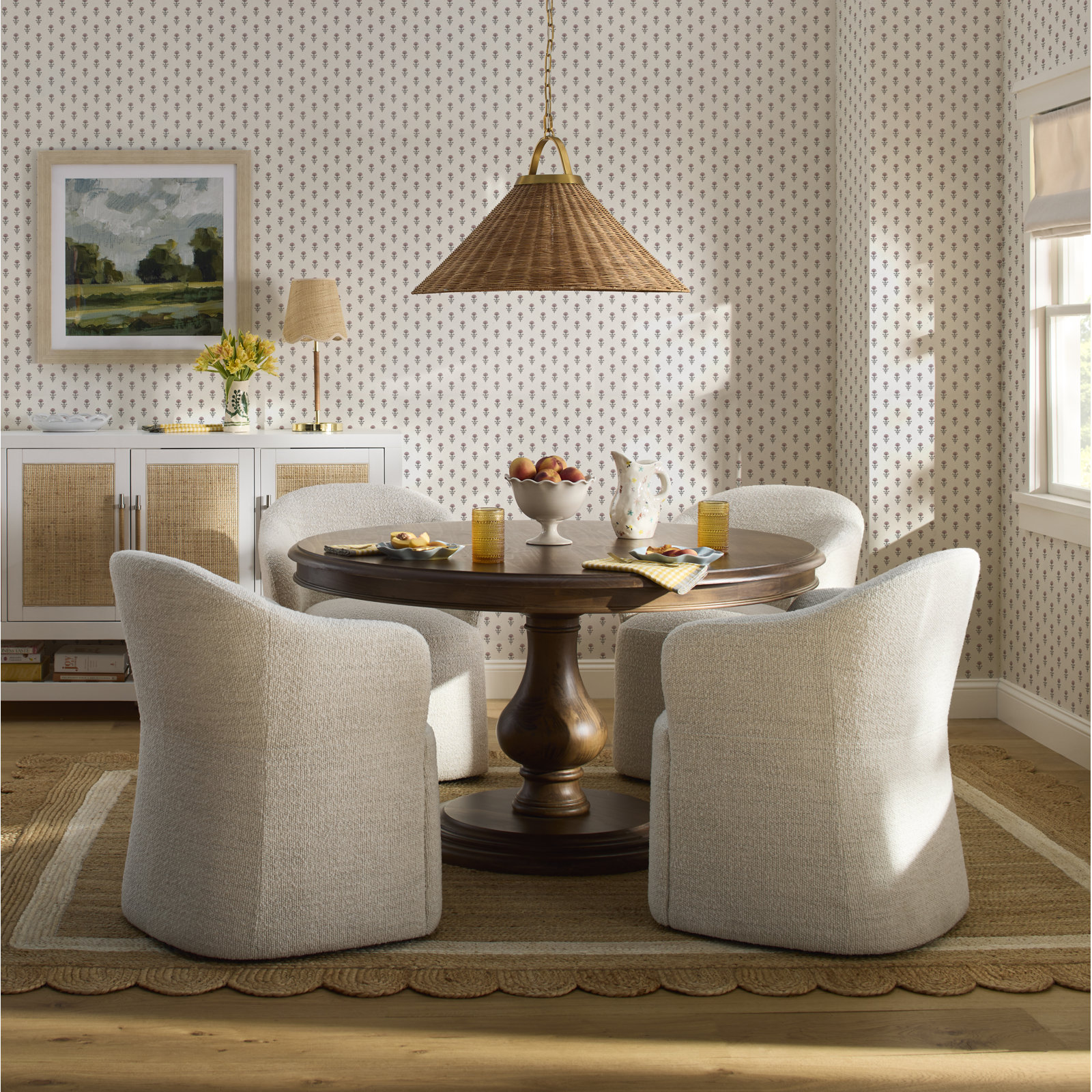 Darnaja Single Light Rattan Steel Dimmable Pendant, 17.25" H x 22" W x 22" D