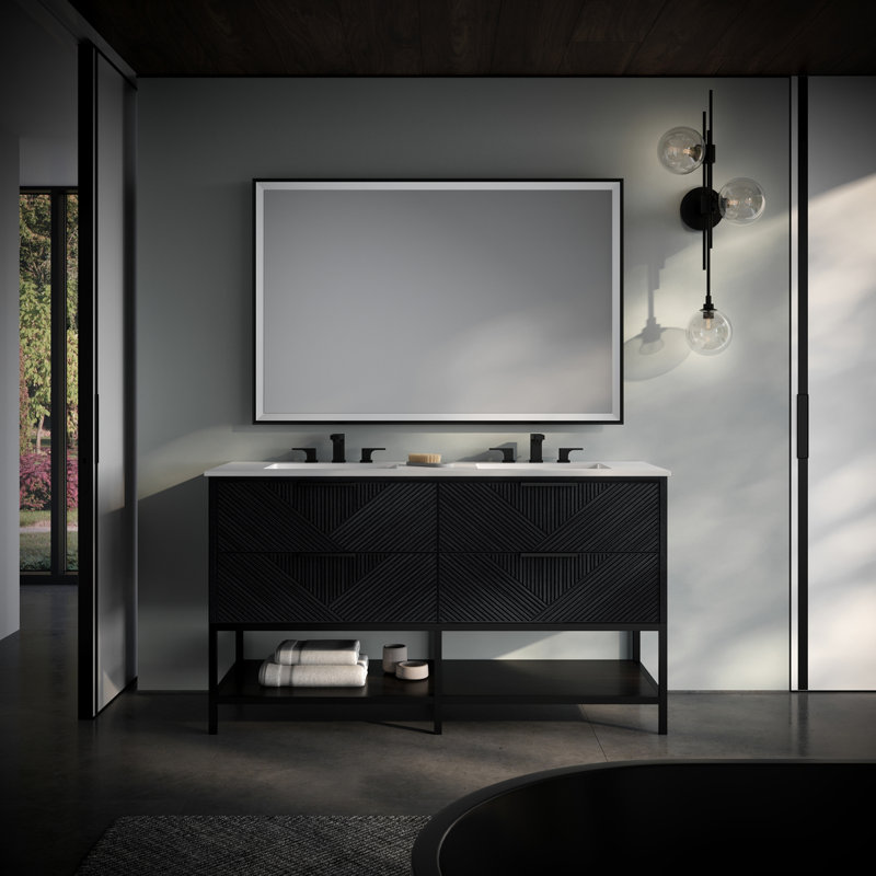 Ensemble de meuble-lavabo 60 po Diamond, Quartz blanc, Noir anthracite, Nickel brossé