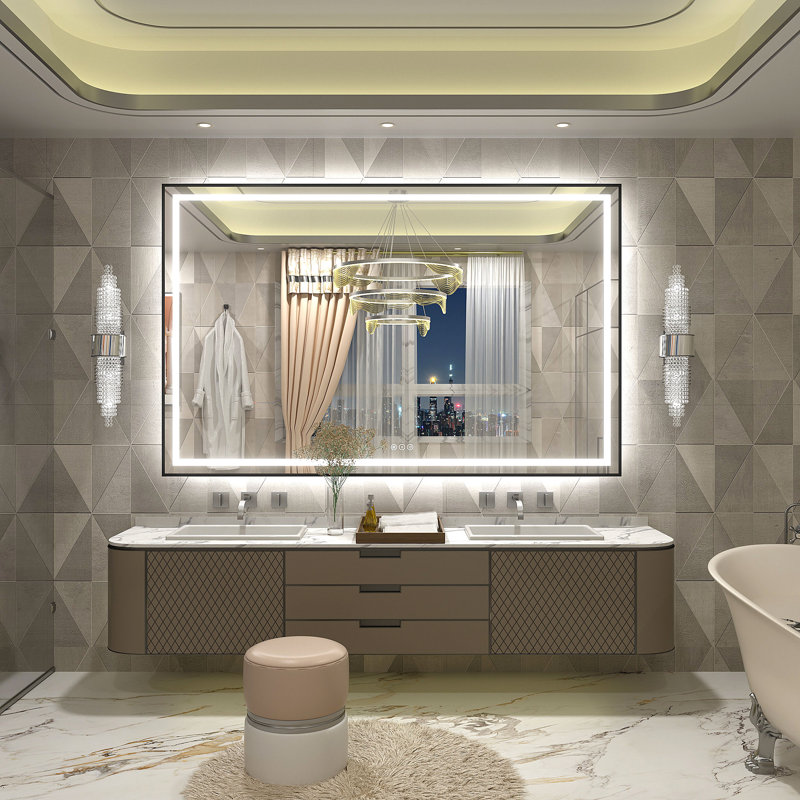 Miroir de salle de bain / meuble-lavabo à cadre en verre trempé à DEL certifié anti-buée Wayfair Basics®, 60 po x 38 po