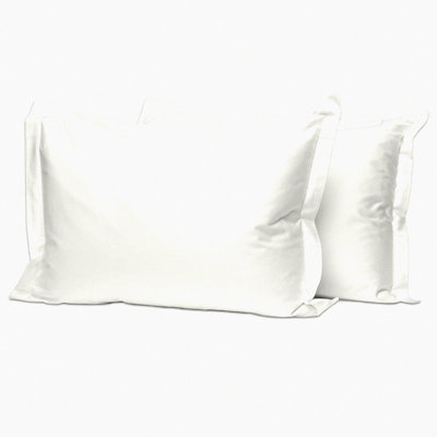 Cooling Cotton Sateen Queen Pillow Sham Set - 400 TC Off White Soft Pillow Covers - Long Staple Combed Cotton - Queen Size 2PC Set