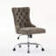 Fauteuil de bureau chenille capitonné à boutons avec base en métal chromé, chaise de bureau pivotante réglable-882612688