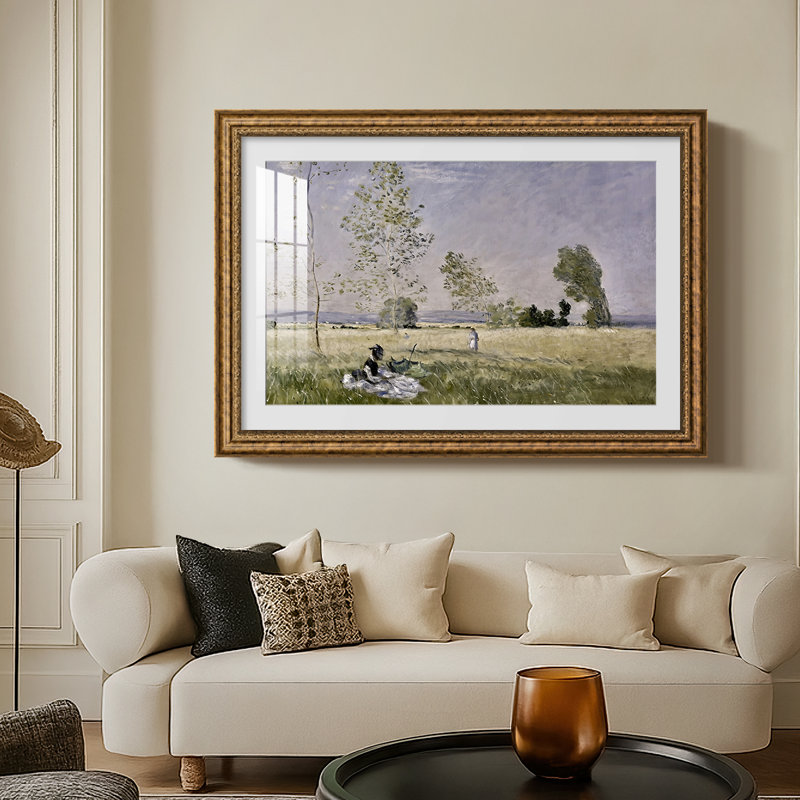 Summer (L'ete), 1874-Claude Monet-Custom Framed Canvas, Yes, 30X44, Venetian Bronze Relief