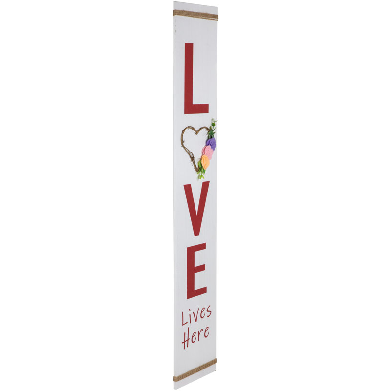 Love Lives Here White Wooden Valentine's Day Porch Sign