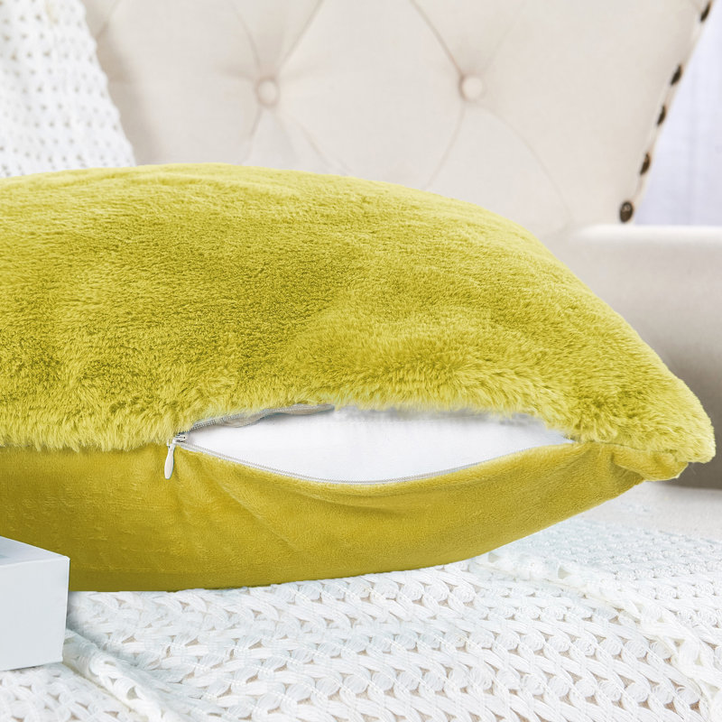  Housse de coussin carré en fausse fourrure, Cari citron