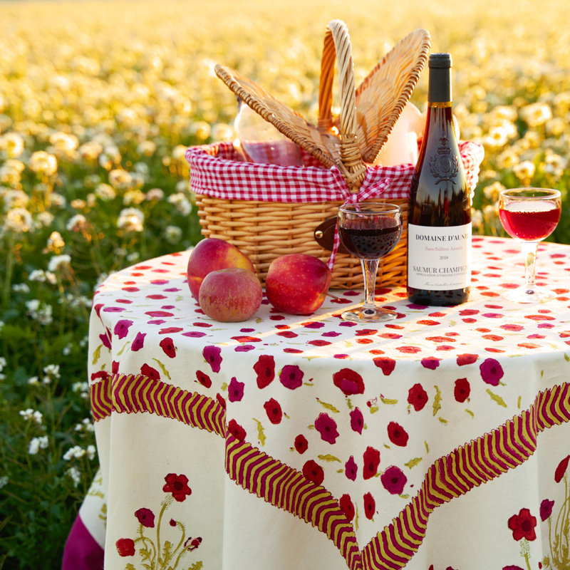 Poppies Handmade Floral Tablecloth, 70" W x 70" L