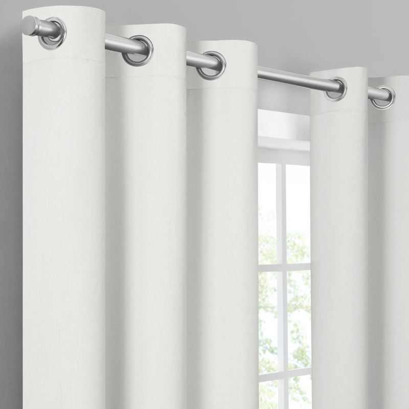 Eclipse Blackout Curtains, Pembroke Faux Linen Grommet Window Curtains, 95 in long x 42 in wide, Thermal Insulated and Noise Reducing Curtains for Living Room, Bedroom or Media Room, 2 Curtain Panels, White