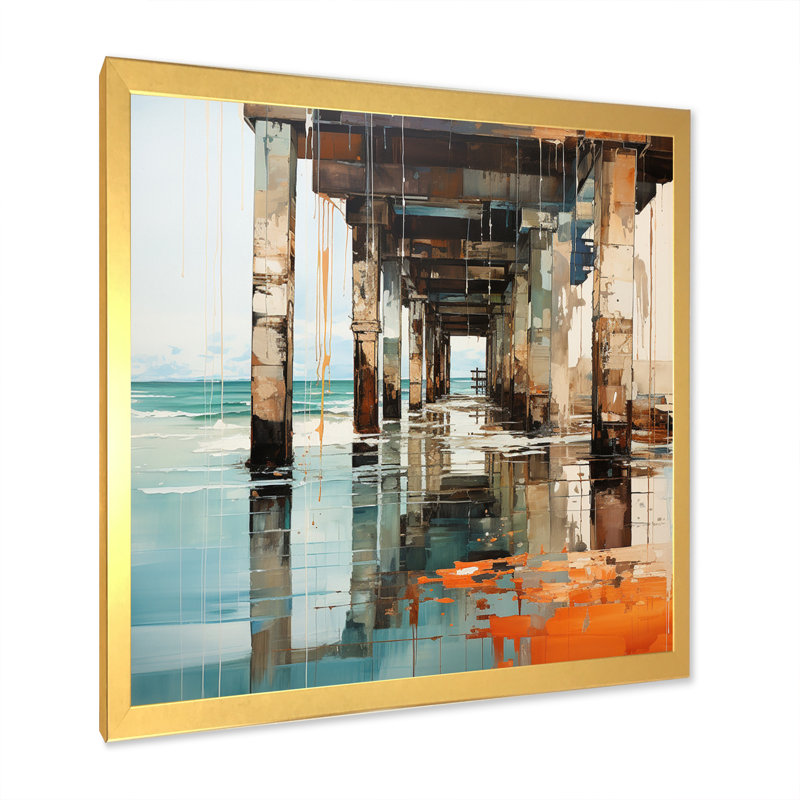 Coastal Pier Perspective II - Nautical & Beach Canvas Prints, Encadrement doré, H 30 po x l 30 po x P 1 po
