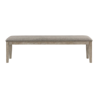 Ruth 64 Inch Bench, Nailhead Trim, Polyester Upholstery, Gray Solid Wood by August Grove