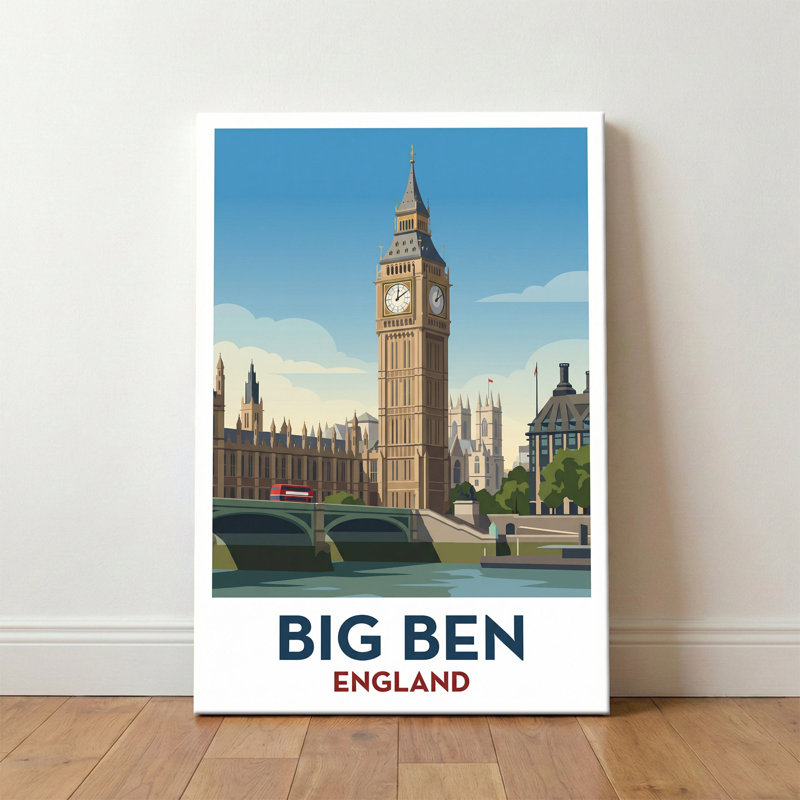 Big Ben, England - Romantic Travel Poster Of London's Iconic Clock Tower. Giclée Print On Wrapped Canvas. Wall Art, Home Decor - Iconic Buildings & Architecture, England - Wrapped Canvas Print