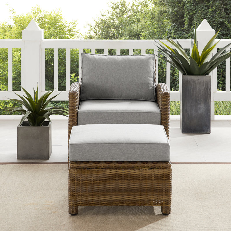 Wicker Outdoor Lounge Chair with Ottoman, Gray, Brown