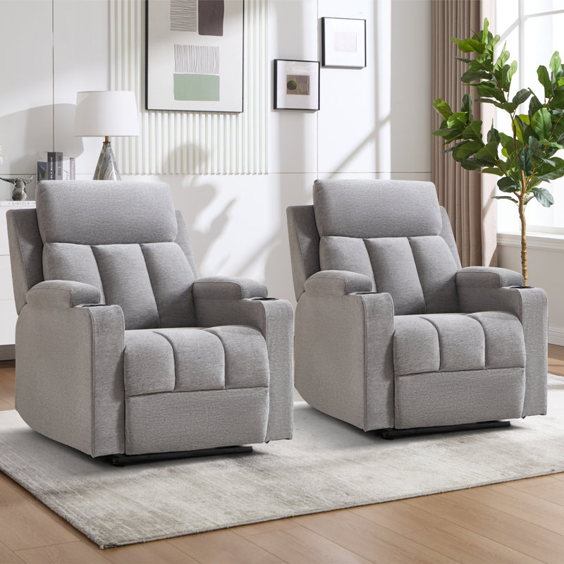 83cm Wide Modern Minimalist Upholstered Manual Recliner with Cup Holder, Light Grey