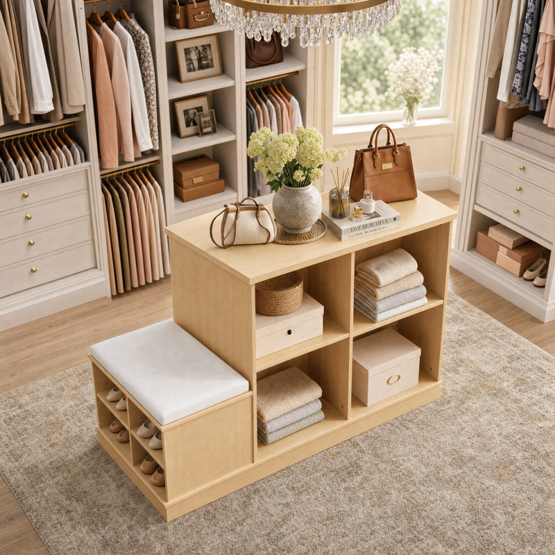 Commode-penderie avec banc et tablettes réglables