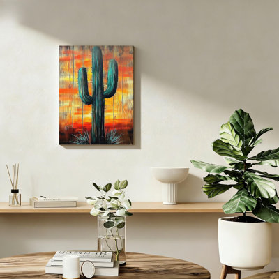 Vert, désert de l'Arizona, coucher de soleil, peinture sur fond de bois, reproduction de toile de bohème, support de cadre en bois massif, 16 x 24