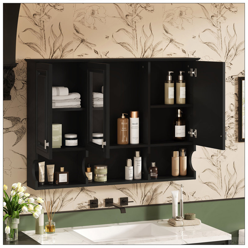 Armoire à pharmacie de 41 pouces avec tablettes ouvertes, rangement mural avec portes et miroir, tablette réglable, armoire de rangement pour salle de bain au-dessus de la toilette