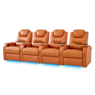 Folger Studio Leather Home Theater Seating Movie Theater Chairs Theater Recliner Sofa with Cup Holder by Orren Ellis