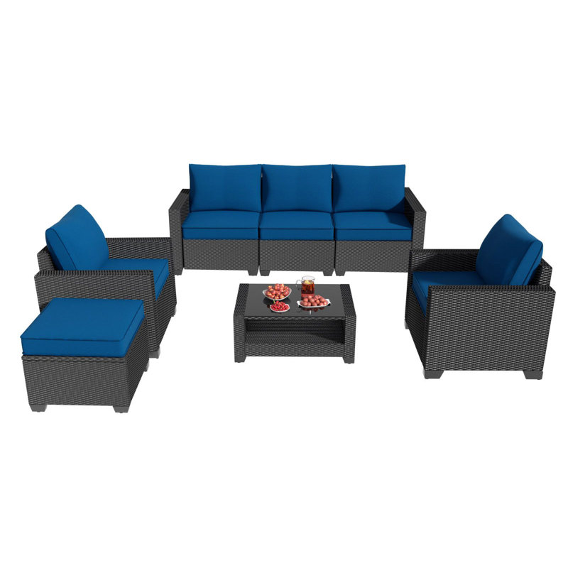 Ensemble de meubles de patio 7 pièces, Bleu paon