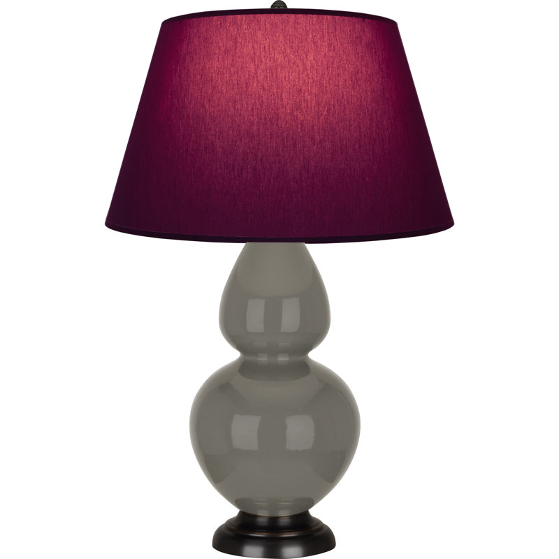 Lampe de table double gourde en céramique, Frêne verni / bronze, Prune / lavande, Bronze