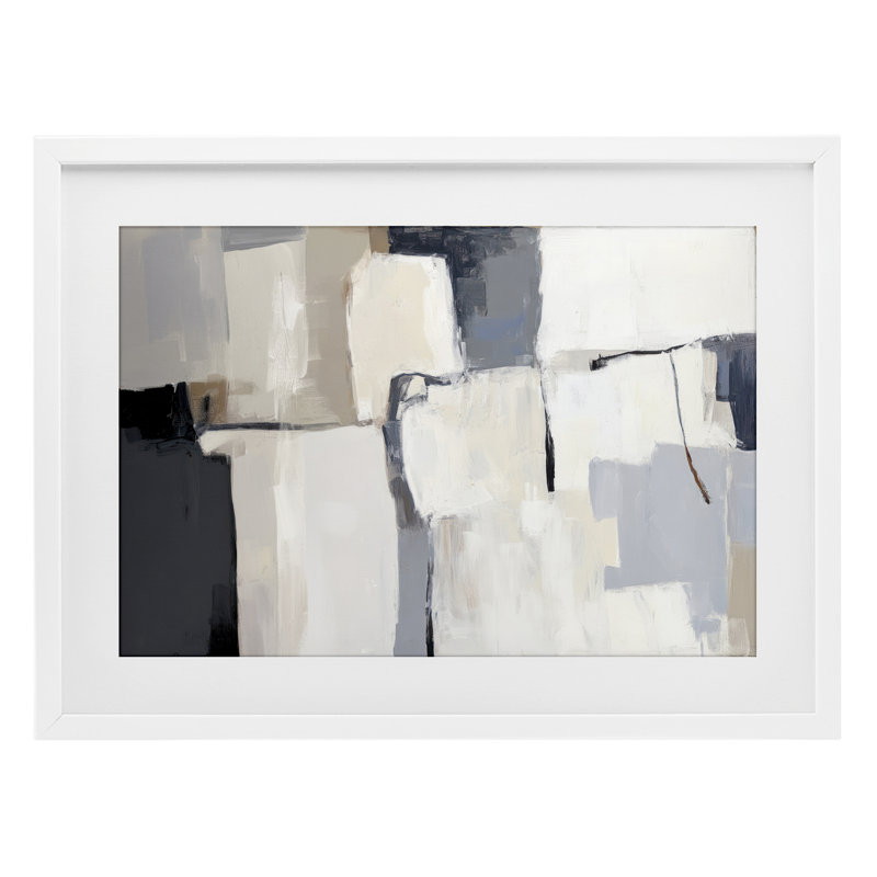 Tapisserie abstraite abstraite encadrée sous verre, conception par Irena Orlov, H 14 po x l 20 po, Cadre blanc côtier