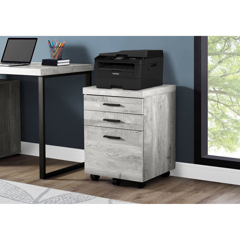 Grey Laminate Rolling File Cabinet For Office, With Storage Space And Stand Mobile Drawers, Finish Office Work, Modern & Contemporary Style