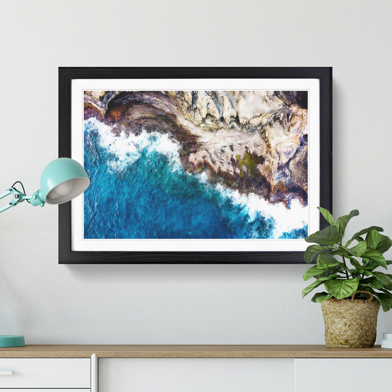 The Coast Of Honolulu Hawaii - Single Picture Frame Painting on MDF, 62cm H x 87cm W x 2cm D, Black Framed