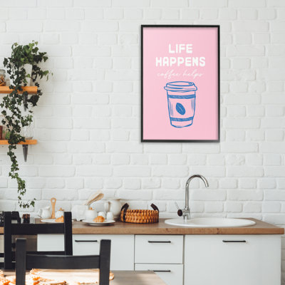 «Coffee Helps Life Happen on Pink», estampe numérique, conception de JJ Design House LLC