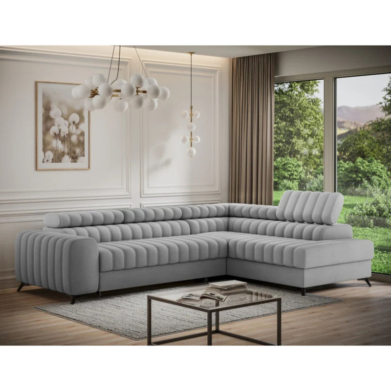 Canapé-lit d'angle Kanedo avec rangement - Gris, Gris, Orienté vers le côté droit