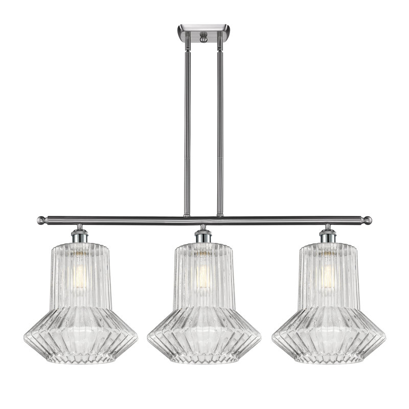 Luminaire suspendu linéaire à 3 lumières pour îlot de cuisine Perri, Nickel satiné brossé, DEL