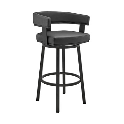 Kellum Swivel Counter and Bar Height Barstool with Arms in Faux Leather Upholstery and Metal Legs