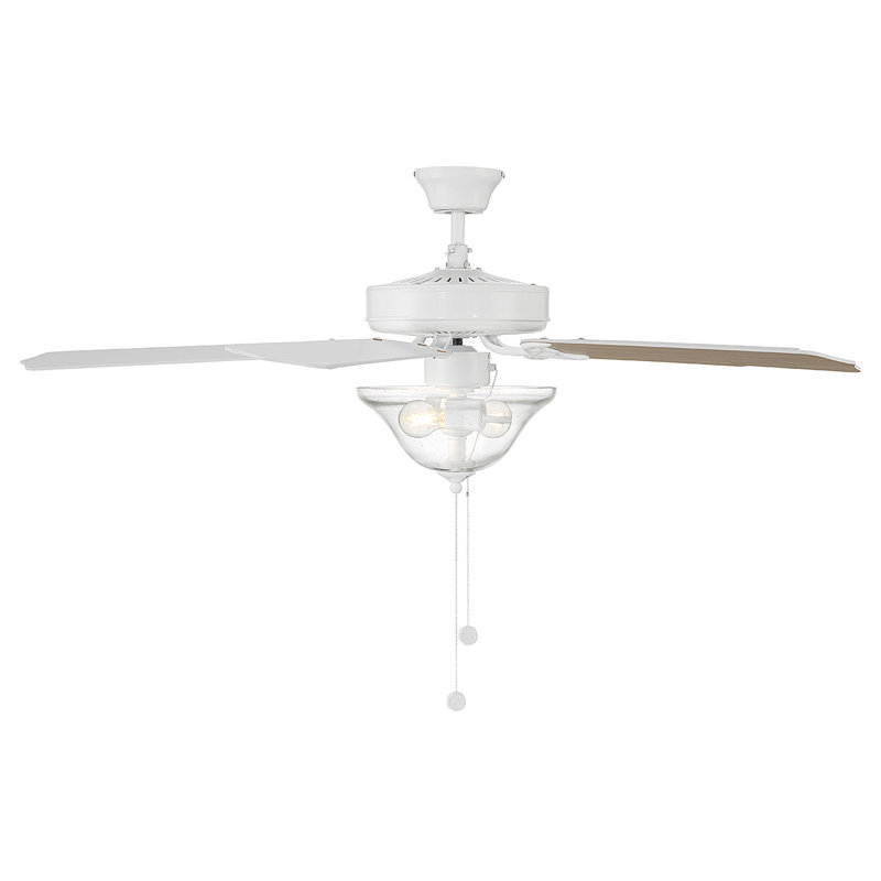 52" Garrett 5 - Blade Standard Ceiling Fan in Bisque White/White Blades with Light Kit Included, Bisque White/White Blades