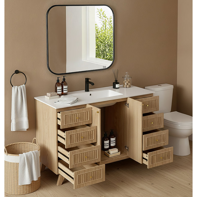 Meuble-lavabo simple lavabo de 121 cm (47,56 po) avec comptoir en SMC et 8 tiroirs de rangement