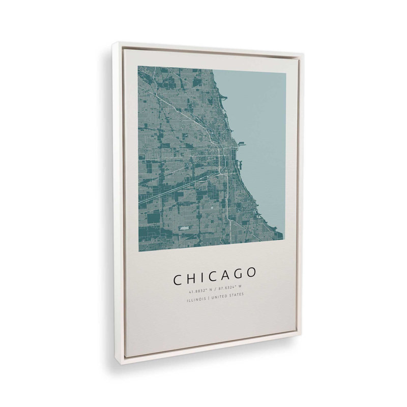 Chicago Street Map, reproduction d'art sur toile, 24 po x 36 po, Cadre flottant blanc opaque