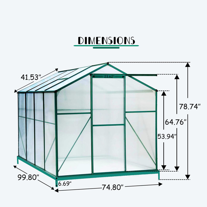 Jerome Heavy Duty Polycarbonate Garden Greenhouse, Green