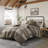 Full/Queen 5 Piece Stripe Herringbone Comforter With Brown Throw Pillows. Material, , Machine Washable And Spot Cleanable Fabric
