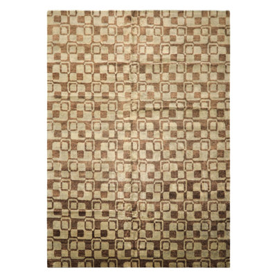 Tapis art déco brun en laine noué à la main 9 pi 11 po x 13 pi 6 po