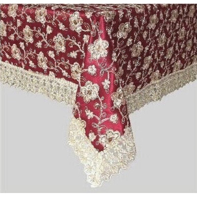 (60 x 90 po) Nappe brodée - blanc / argent métallique