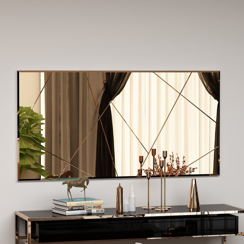 Miroir mural Roselore, bronze élégant, 23,6 po x 47,2 po x 0,9 po | Fabrication 100% en panneau de fibres à densité moyenne, conception écologique Fllot-E | Style cubique géométrique, parfait pour le salon, la chambre à coucher ou le vestibule | Facile à fixer au mur, ajoute profondeur et style à tout espace