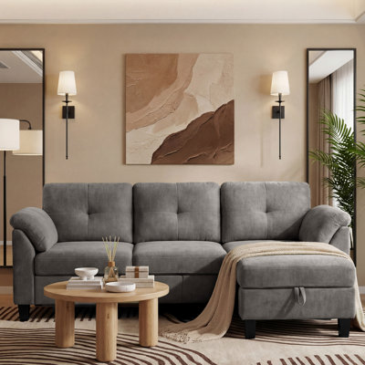 L-Shaped Sofa With Reversible Chaise, Convertible Couch With Washable Covers, Compact Living Room Furniture For Apartments & Small Spaces