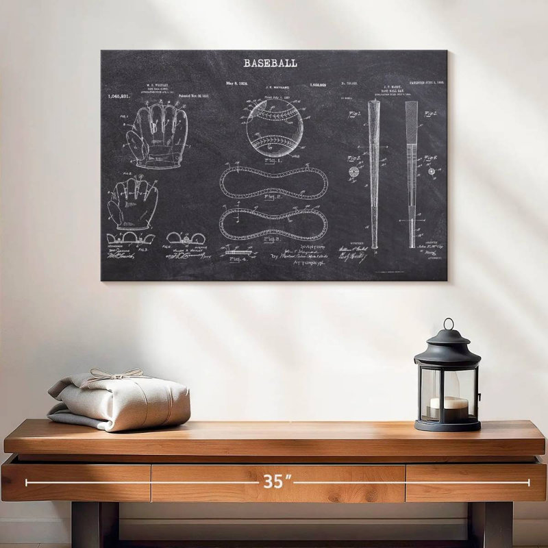 Baseball Patents, reproduction sur toile, H 16 po x l 24 po x P 1,25 po
