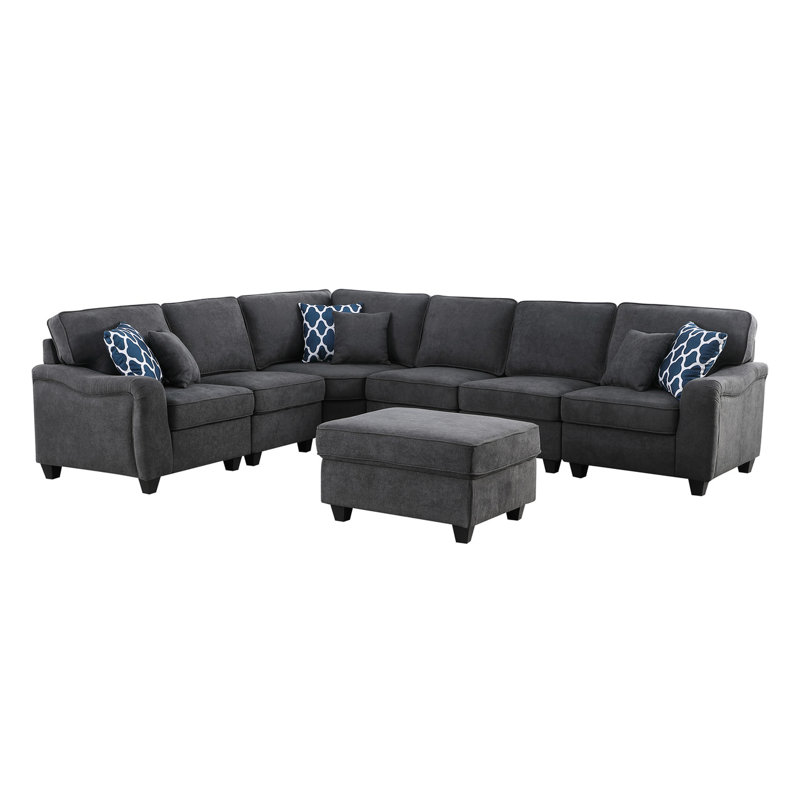 7 chaises modulaires en forme de L gris foncé et sans accoudoirs, 96,27 po Profond, 34,77 po de hauteur, 34 po x 26,5 po, H 17,75 po, siège confortable