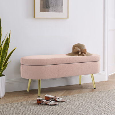 Banc de rangement repose-pieds ovale en flanelle avec pieds en métal - rose