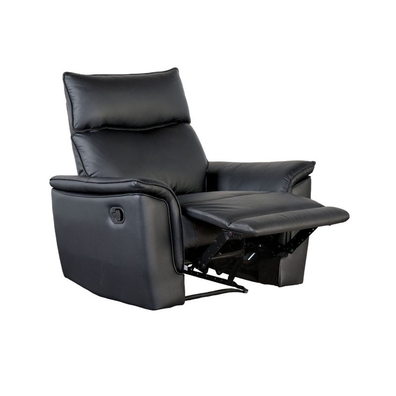Fauteuil inclinable transitionnel en cuir noir avec accoudoirs rembourrés évasés