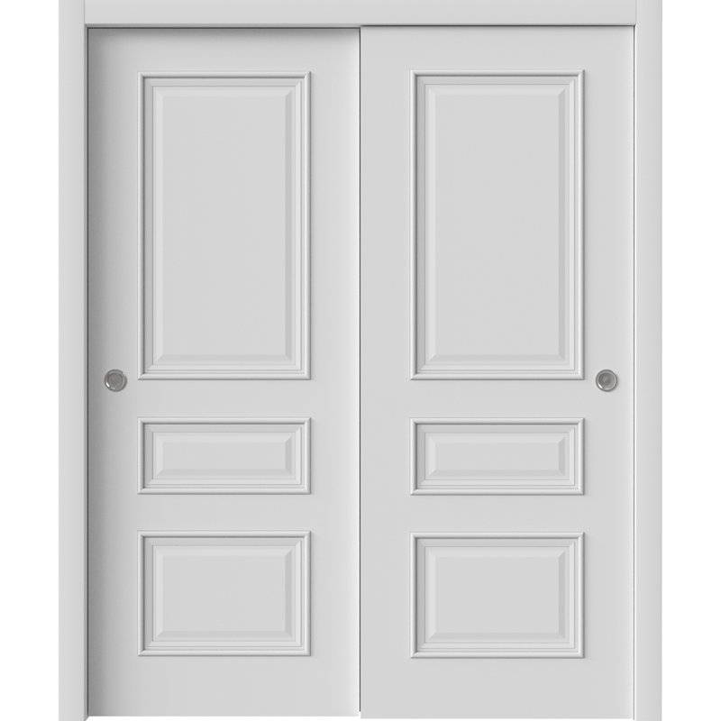 Sliding Closet Bypass Doors | IMPERIAL 1833 White Enamel | Rails Hardware Set | Wood Solid Bedroom Wardrobe Doors, 84" x 80"