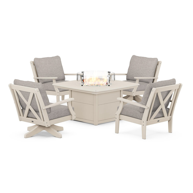 Braxton 5-Piece Deep Seating Set with Fire Table, Weathered Tweed, Sand