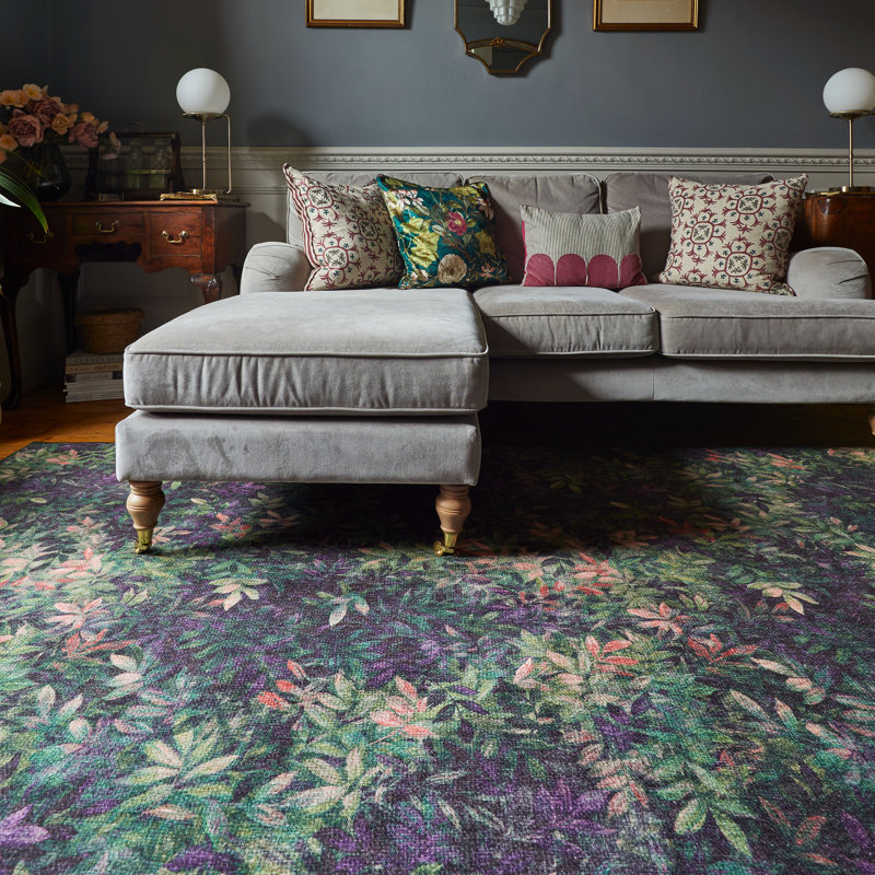 Clarke & Clarke Floral Area Rug, Green/Purple, Runner 61 x 230 cm