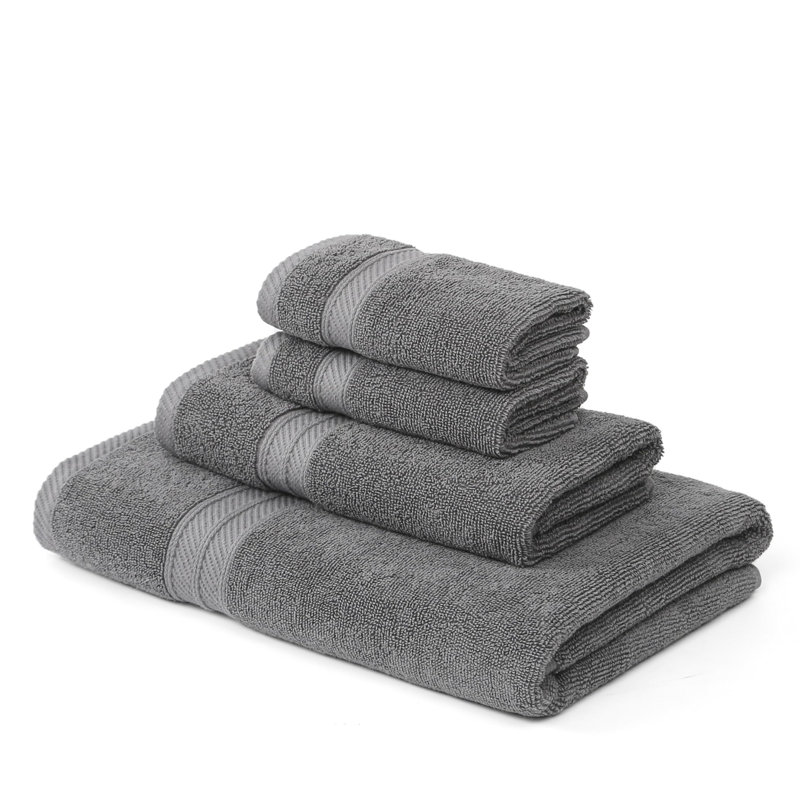 Trefoil Filigree 6-Piece 100% Cotton Towel Set – Reversible Yarn Dyed Jacquard – Includes 2 Bath Towels, 2 Hand Towels, 2 Washcloths – Absorbent, Quick Dry, Soft & Durable – Dark Gray