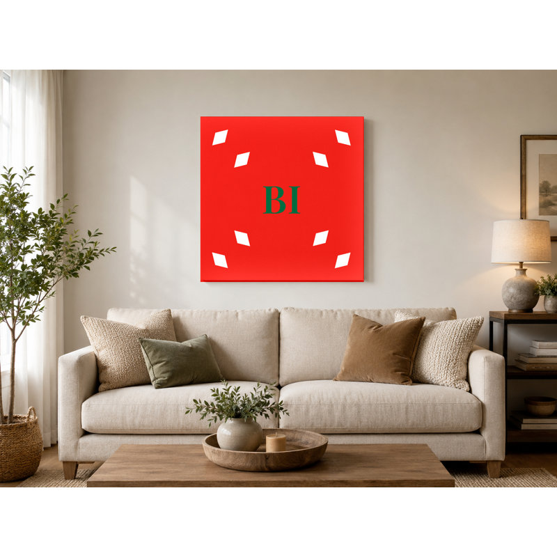 Monogramme de diamant de luxe au drapeau du monde du burundais - blanc rouge vert - art mural sur toile, 12" H x 12" W