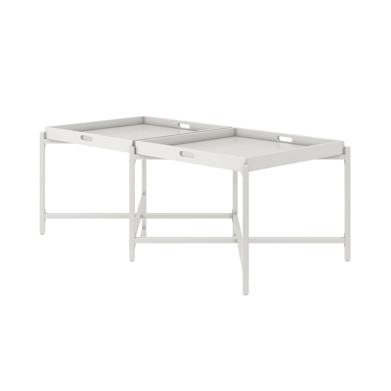 White Metal and Wood Dual Tray Coffee Table