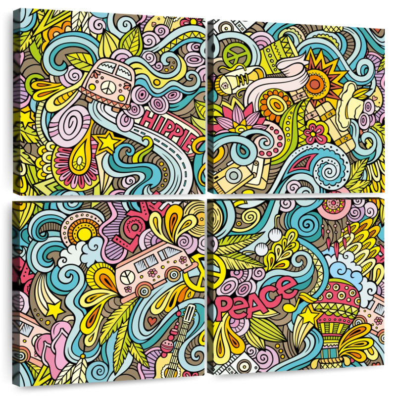 Kerner Hippie Themed Doodles, 74" H x 74" W